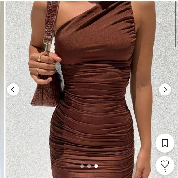 NWT Tiger Mist Chocolate Brown One-Shoulder Pia Dress Small/US 4 Chic - Picture 1 of 11